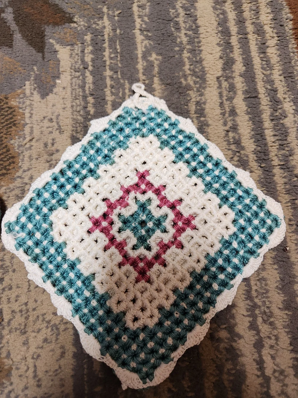Handmade Teal, Cream & Pink Crochet Pot Holders